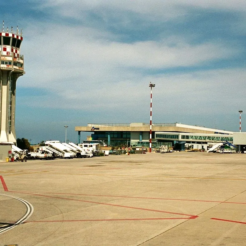 Airport apron with control tower and terminal building