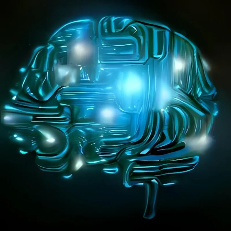 Glowing digital brain made of circuit lines